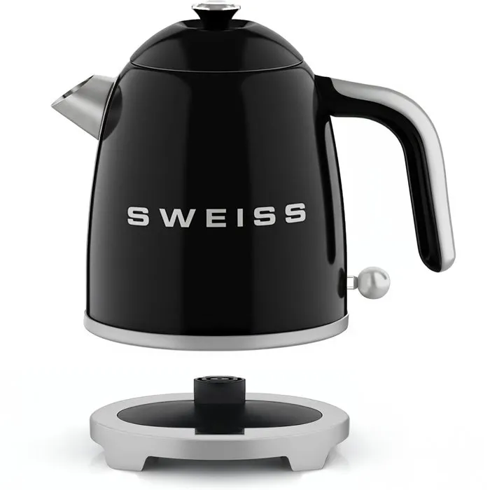 Swiss KTS9 Hervidor de Agua Eléctrico Vintage Suizo 1000W 1L, Base Giratoria 360° Negro