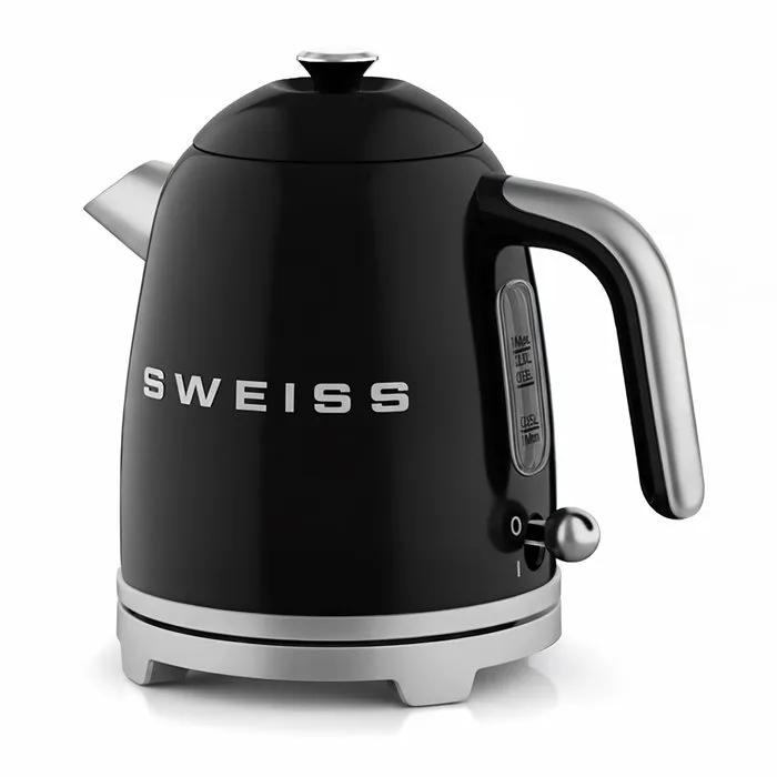 Swiss KTS9 Hervidor de Agua Eléctrico Vintage Suizo 1000W 1L, Base Giratoria 360° Negro
