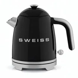 Swiss KTS9 Hervidor de Agua Eléctrico Vintage Suizo 1000W 1L, Base Giratoria 360° Negro