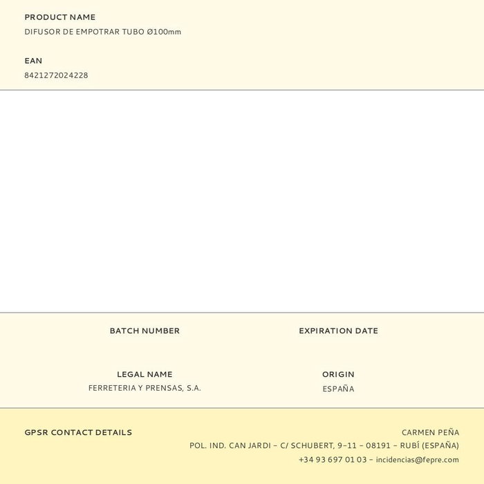 Fepre Difusor de empotrar ø100mm Blanco Aluminio/Polipropileno Profesional/Doméstico