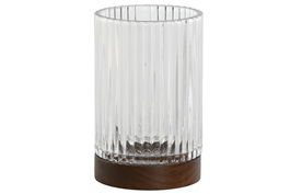 DKD Home Decor Vaso Transparente y Marrón de Cristal con Acacia 7.5 x 11.5 x 7.5 cm (6 Unidades) Apto para Lavavajillas