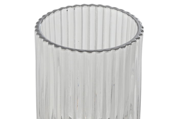 DKD Home Decor Vaso Transparente y Marrón de Cristal con Acacia 7.5 x 11.5 x 7.5 cm (6 Unidades) Apto para Lavavajillas