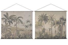 DKD Home Decor Lienzo de Lino y Abeto Palmeras Surtido 2 Unidades