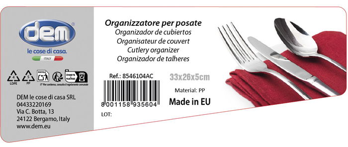 Inde Organizador De Cubiertos Con 5 Divisiones Y Colores - 26.3 cm Ancho x 4.7 cm Alto x 33 cm Largo (6 Unidades)