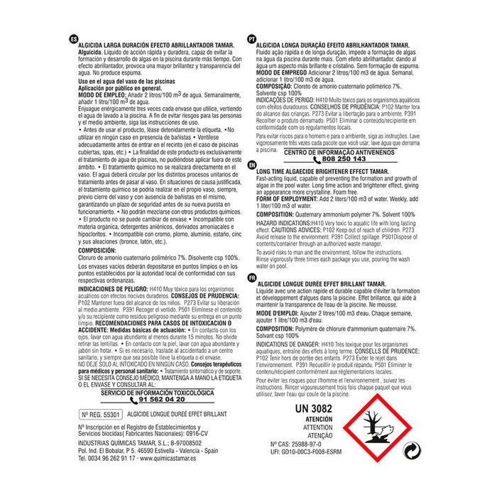 EDM Algicida Larga Duración Efecto Abrillantador, Garrafa 5 Litros EDM Algicida Larga Duración Efecto Abrillantador, Garrafa 5 Litros