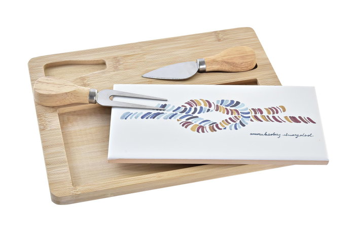 DKD Home Decor Set de 4 Tablas de Aperitivo Salitre en Bambú y Gres