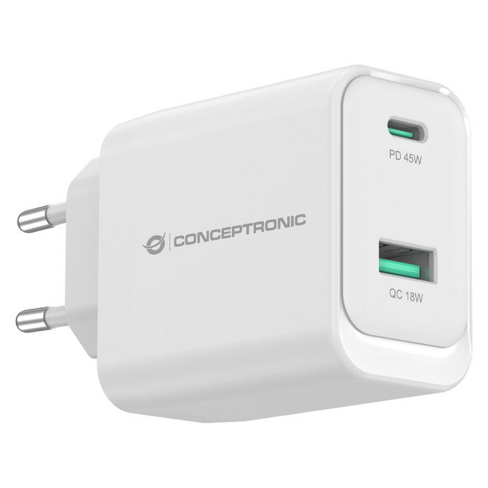 Conceptronic ALTHEA20W45 Cargador de Pared 45W USB-C y USB-A Blanco