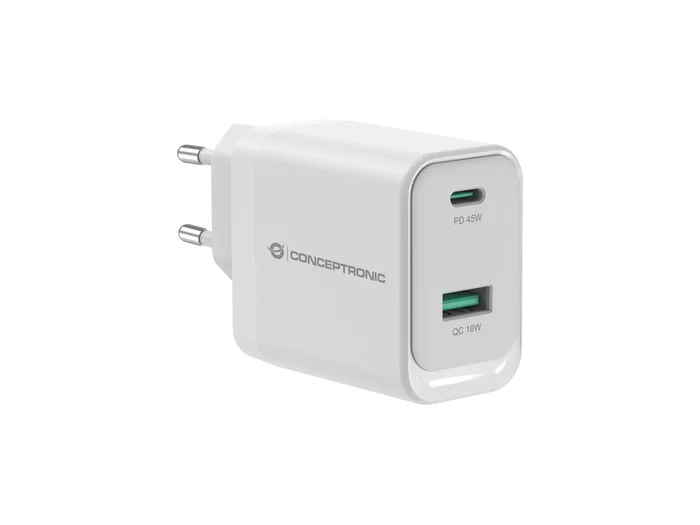 Conceptronic ALTHEA20W45 Cargador GaN de 45W con 2 Puertos USB-C y USB-A Conceptronic ALTHEA20W45 Cargador GaN de 45W con 2 Puertos USB-C y USB-A