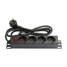 Good Connections Alcasa GC-N0075 Regleta de PDU 4 Tomas 250V Aluminio Interruptor con Seguridad Interior Negro Rojo 19 Pulgadas