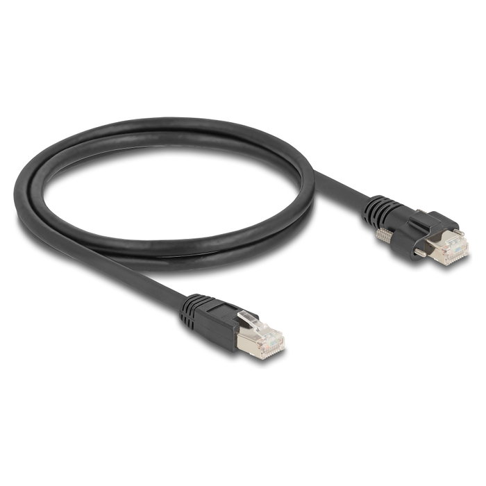 DeLOCK Cable de red RJ45 a RJ45 Cat.6A S/FTP 1 m negro con tornillos 20 mm