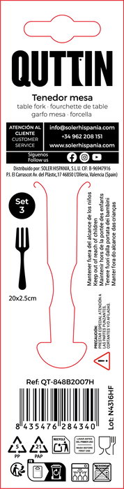 Inde Set 3 Tenedores de Mesa Classic 20 cm (12 Cajas)