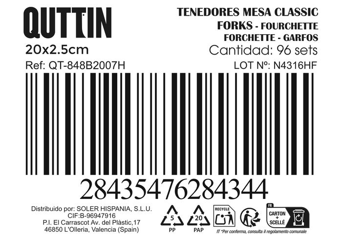 Inde Set 3 Tenedores de Mesa Classic 20 cm (12 Cajas)