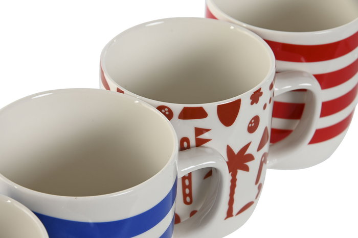 DKD Home Decor Taza Porcelana Boho Azul Rojo 380ml Apto Microondas y Lavavajillas 8.5 x 10 x 12 cm (4 Unidades)