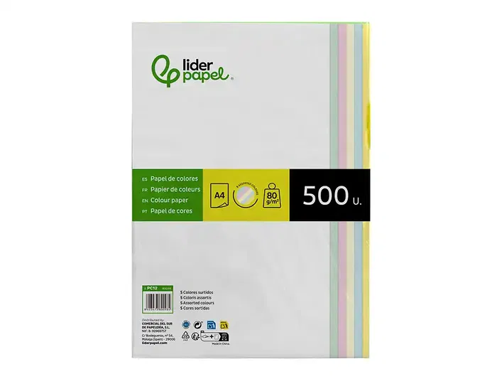Liderpapel Papel Color A4 80gr 500 Hojas (5 Colores Surtidos) para Impresora Ink-jet, Laser y Fotocopiadoras Liderpapel Papel Color A4 80gr 500 Hojas (5 Colores Surtidos) para Impresora Ink-jet, Laser y Fotocopiadoras
