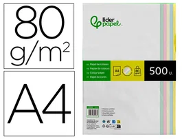 Liderpapel Papel Color A4 80gr 500 Hojas (5 Colores Surtidos) para Impresora Ink-jet, Laser y Fotocopiadoras