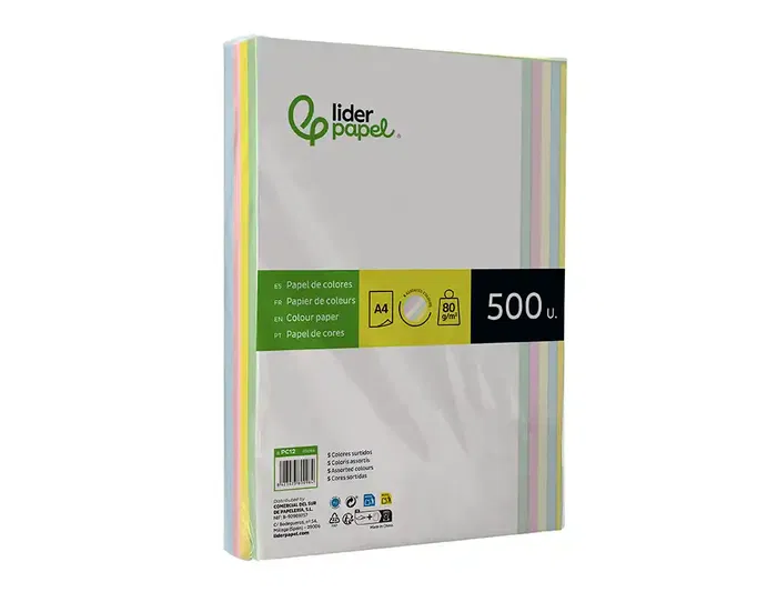 Liderpapel Papel Color A4 80gr 500 Hojas (5 Colores Surtidos) para Impresora Ink-jet, Laser y Fotocopiadoras Liderpapel Papel Color A4 80gr 500 Hojas (5 Colores Surtidos) para Impresora Ink-jet, Laser y Fotocopiadoras