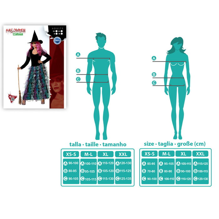 Disfraz de Bruja Verde para Mujer Adulta con Vestido Largo y Sombrero - XL