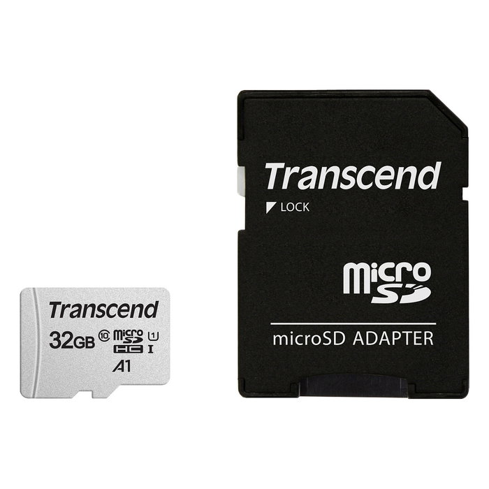 Transcend Tarjeta microSDHC de 32GB USD300S-A Clase 10 UHS-I U1 A1 con Adaptador SD Velocidad de Lectura 95 MB/s Escritura 25 MB/s