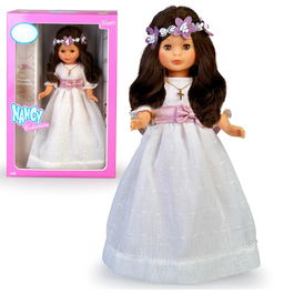 Famosa Muñeca Nancy Comunión Morena 48 cm con Corona de Flores Reedición 2023