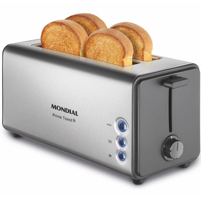 Mondial Tostadora T16 Smart Day 4 Ranuras Anchas 1400W 5 Niveles de Tostado Descongelar Recalentar Cancelar Bandeja Recogemigas
