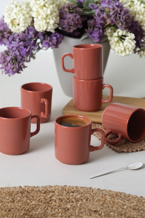 Hermia X00017625 Juego de Tazas de Té de Gres Cerámico, 230 ml, 6 Piezas, Rojo y Marrón