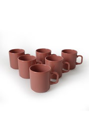 Hermia X00017625 Juego de Tazas de Té de Gres Cerámico, 230 ml, 6 Piezas, Rojo y Marrón