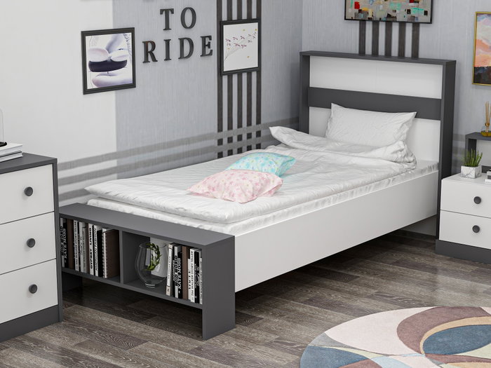 Hanah Home Somier Individual Blanco y Antracita 190 x 90 x 69 cm