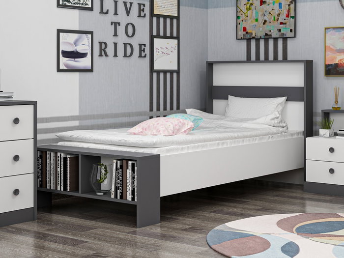 Hanah Home Somier Individual Blanco y Antracita 190 x 90 x 69 cm