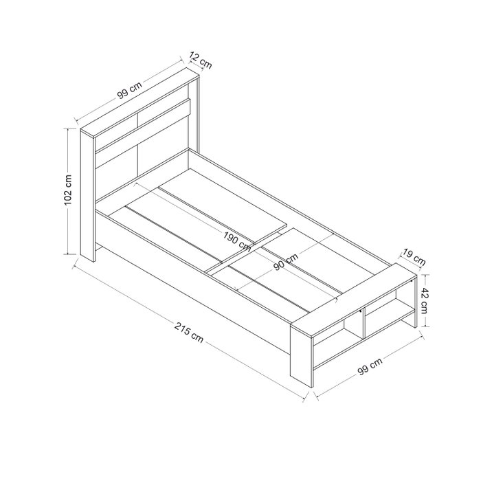 Hanah Home Somier Individual Blanco y Antracita 190 x 90 x 69 cm