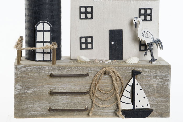 DKD Home Decor Faro Casa Decorativo Azul Marino y Azul Madera 8.5 x 30 x 17 cm (2 Unidades)