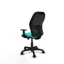 Silla de oficina Alocén con mecanismo Sincro tapizada con Similpiel color Turquesa y malla color Negro. Equipada con lumbar 1D, Brazos 1D y Ruedas de nailon 50 mm