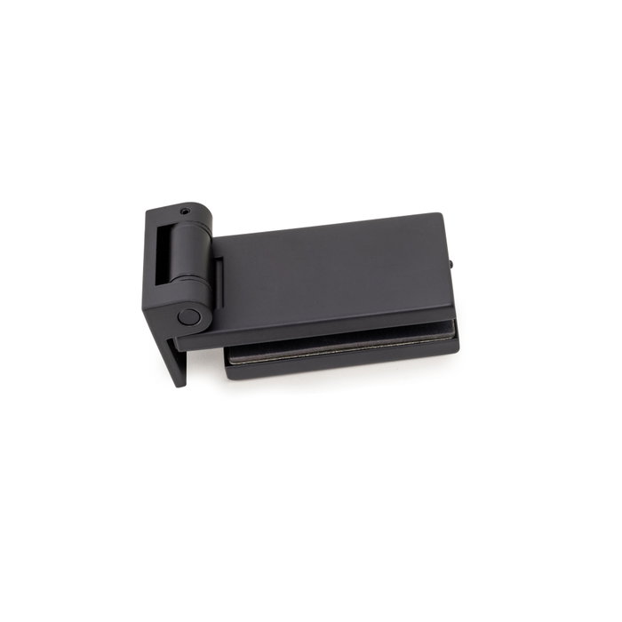 Emuca Bisagra para puerta de cristal con embellecedor, bisagra horizontal con pala de 40mm, para puerta de 8-12mm, aluminio y acero, pintado negro Emuca Bisagra para puerta de cristal con embellecedor, bisagra horizontal con pala de 40mm, para puerta de 8-12mm, aluminio y acero, pintado negro