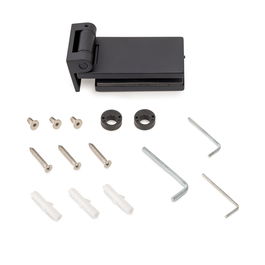 Emuca Bisagra para puerta de cristal con embellecedor, bisagra horizontal con pala de 40mm, para puerta de 8-12mm, aluminio y acero, pintado negro