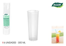 Algon Set de 6 Vasos Tubo PP 300ml 6 x 14.7 cm (70 Unidades)