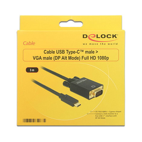 DeLOCK 85263 Adaptador de cable USB Tipo C a VGA 3 m Negro