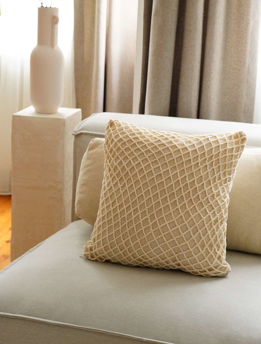 Aberto Design KET003 Funda de Cojín 100% Algodón 43x43cm Beige, Añade Elegancia y Confort a Tu Hogar