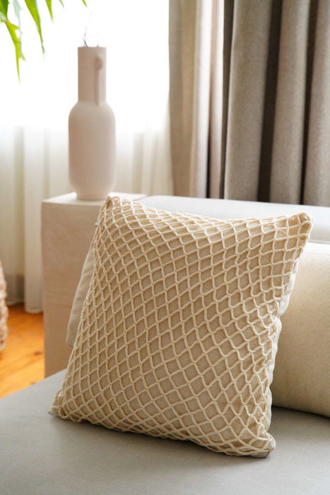 Aberto Design KET003 Funda de Cojín 100% Algodón 43x43cm Beige, Añade Elegancia y Confort a Tu Hogar
