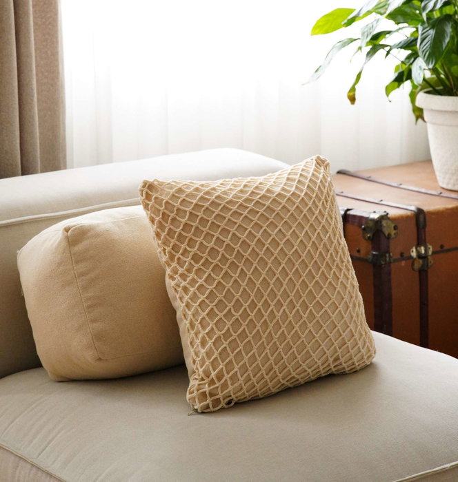 Aberto Design KET003 Funda de Cojín 100% Algodón 43x43cm Beige, Añade Elegancia y Confort a Tu Hogar