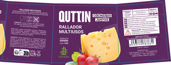 Quttin Rallador Multiusos con Asa de Bambú 24.5cm