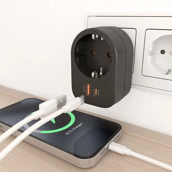Aisens Regleta de Pared Multifunción ASPS-1A1C07-BK con 1 Toma y 2 USB