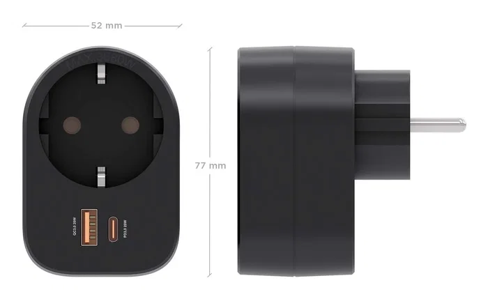 Aisens Regleta de Pared Multifunción ASPS-1A1C07-BK con 1 Toma y 2 USB