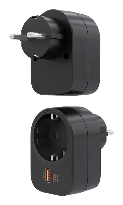 Aisens Regleta de Pared Multifunción ASPS-1A1C07-BK con 1 Toma y 2 USB