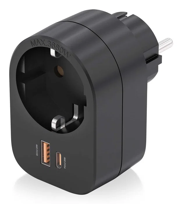 Aisens Regleta de Pared Multifunción ASPS-1A1C07-BK con 1 Toma y 2 USB