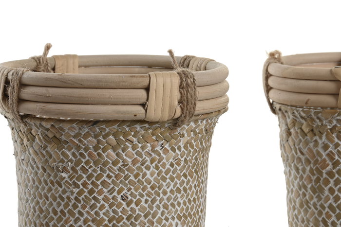 DKD Home Decor Set de 2 Cestas de Ratán y Paja 16x16x16 Natural Decapé