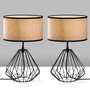 Opviq S-707 Set Lámparas de Mesa Negras Cuerpo Metal Tela Elegantes Modernas 2 Piezas 25x25x43cm