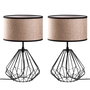 Opviq S-707 Set Lámparas de Mesa Negras Cuerpo Metal Tela Elegantes Modernas 2 Piezas 25x25x43cm