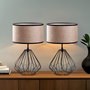 Opviq S-707 Set Lámparas de Mesa Negras Cuerpo Metal Tela Elegantes Modernas 2 Piezas 25x25x43cm