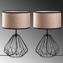 Opviq S-707 Set Lámparas de Mesa Negras Cuerpo Metal Tela Elegantes Modernas 2 Piezas 25x25x43cm