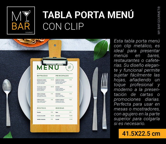 Inde Tabla Porta Menú con Clip 41.5 cm x 22.5 cm (24 Unidades)