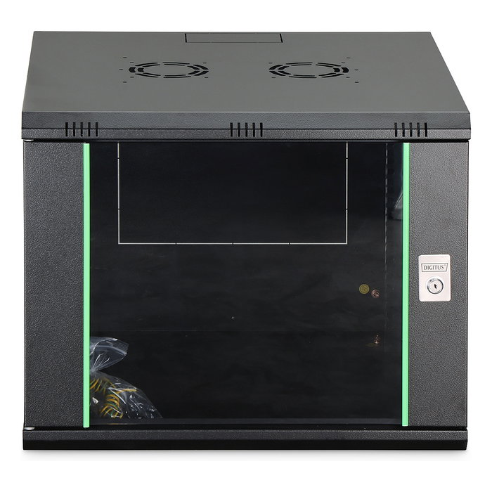 Digitus Dynamic 9HE 474x600x600mm - Armario de Pared de Rack 9U, Negro, Acero, Vidrio, Capacidad 60 kg, Bloqueo Teclado, IP20, 26 kg